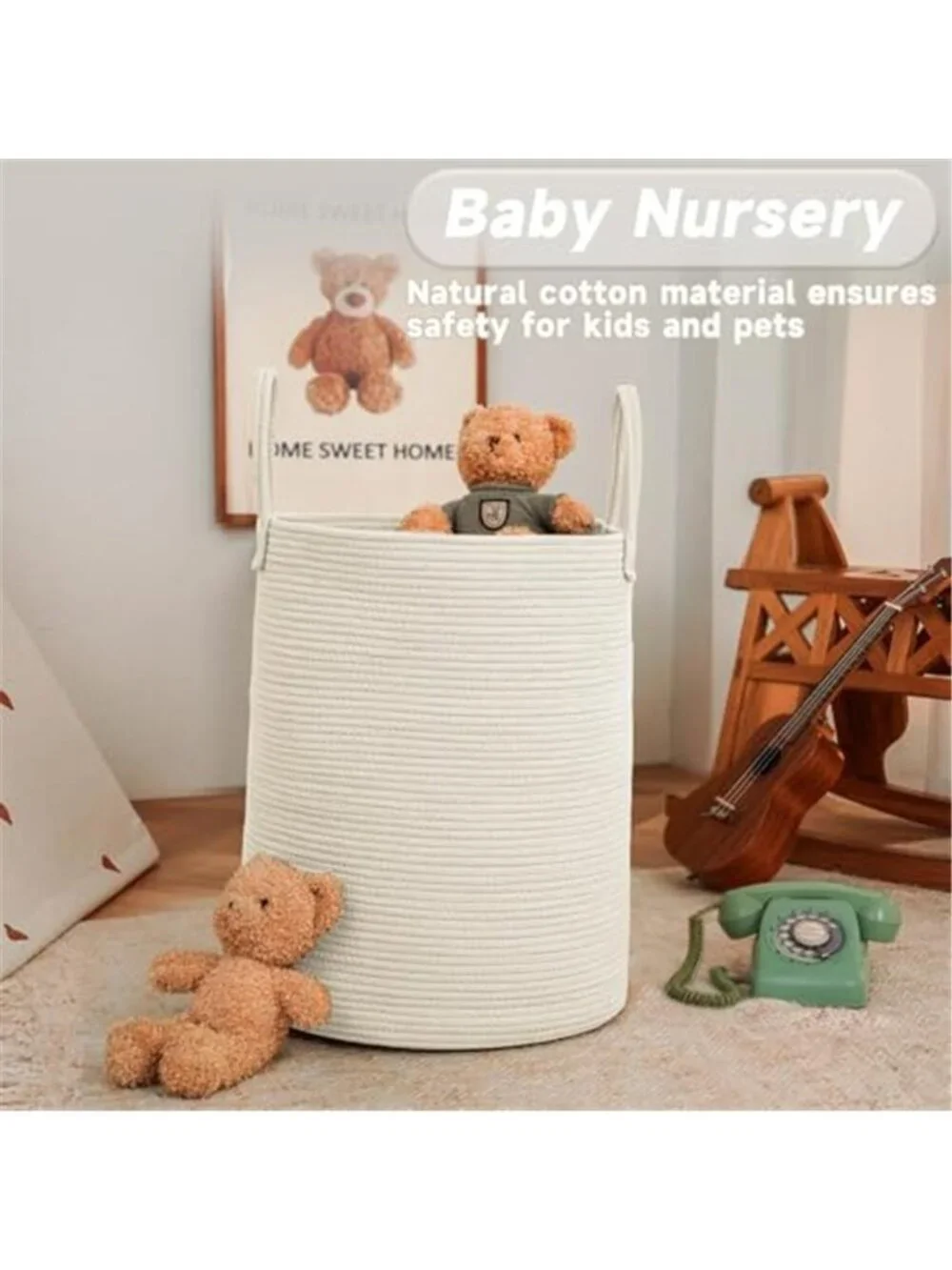 New 60L Cotton Rope Laundry Basket Hamper, White